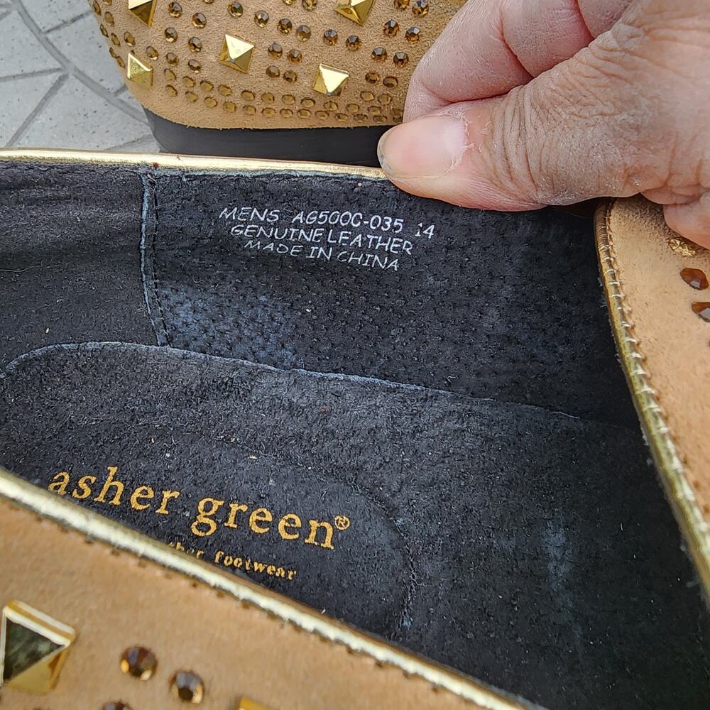 Asher Green Tonal Crystal Studded Suede Smoking Loafer Dress Shoes 14 - Picture 7 of 12